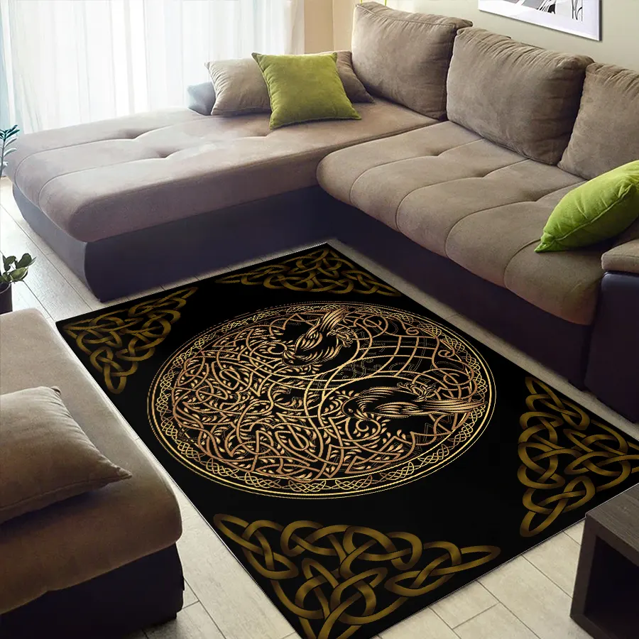 Viking Rug Gold Celtic Tree of Life with Norse Raven