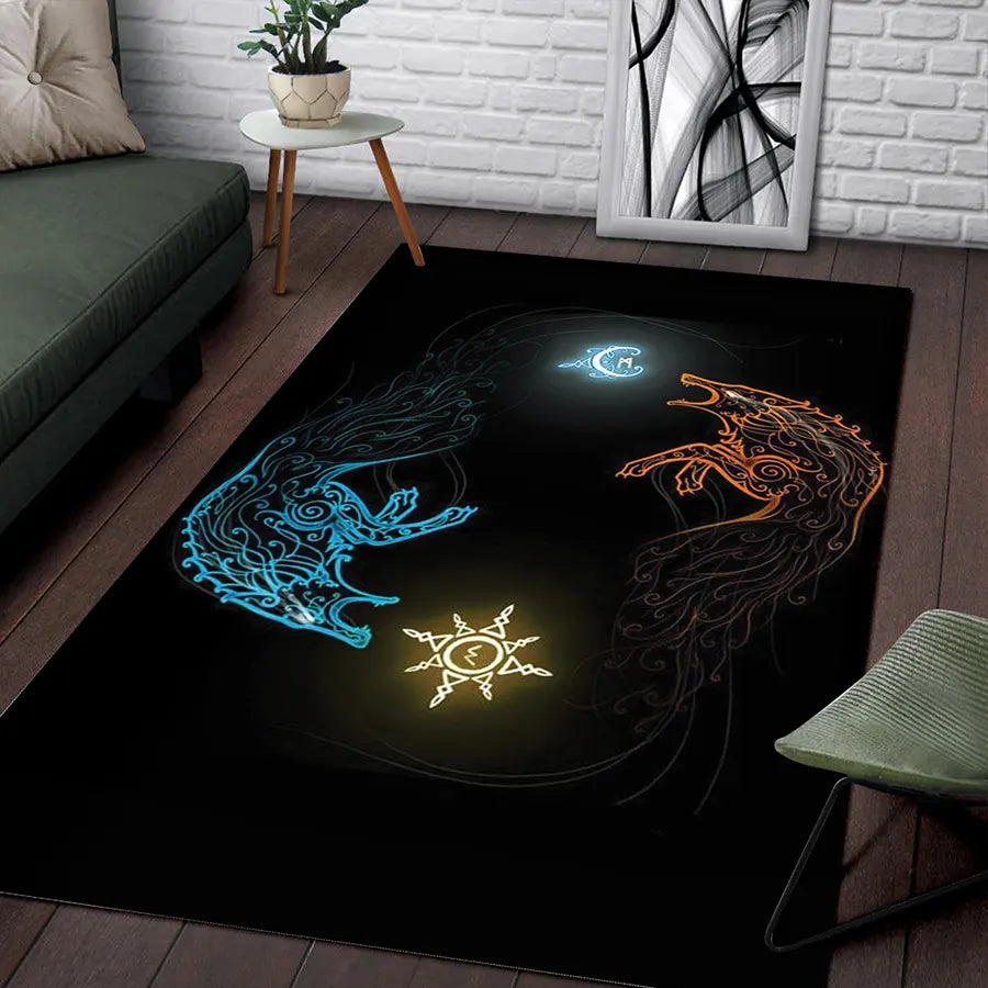Viking Rug Hati and Skoll Norse Wolf Art
