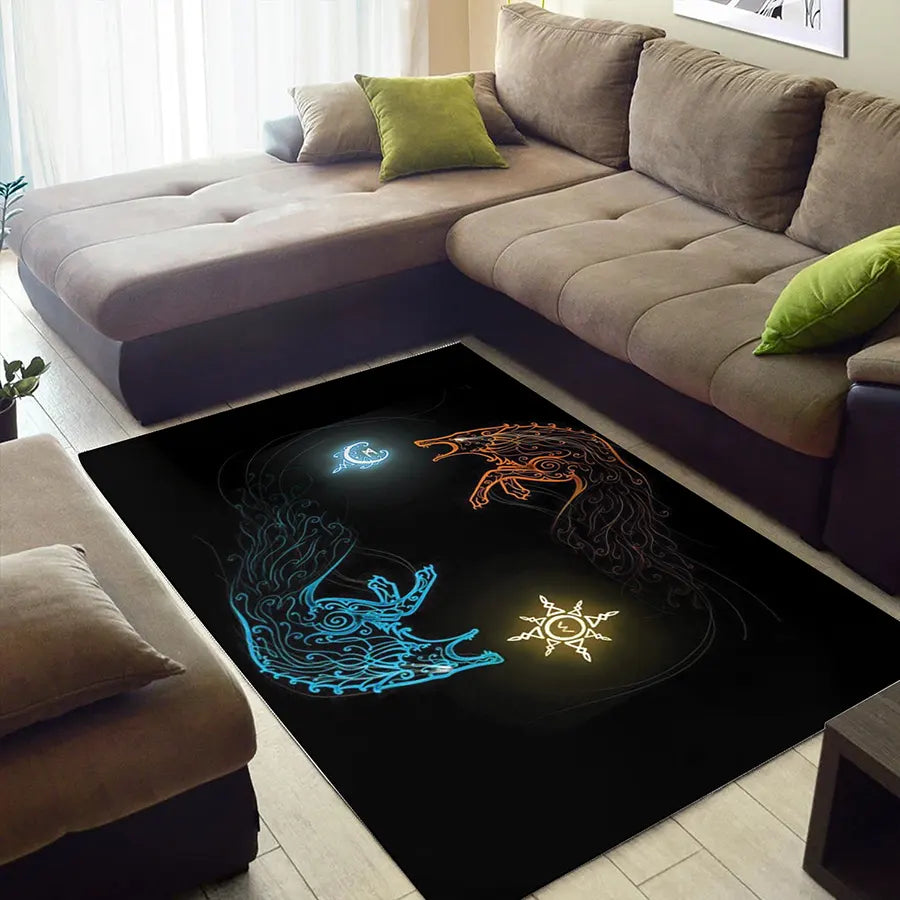 Viking Rug Hati and Skoll Norse Wolf Art