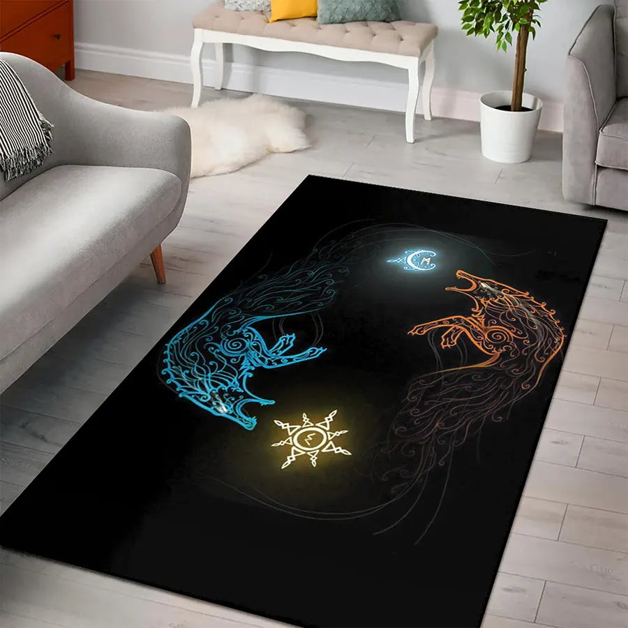 Viking Rug Hati and Skoll Norse Wolf Art