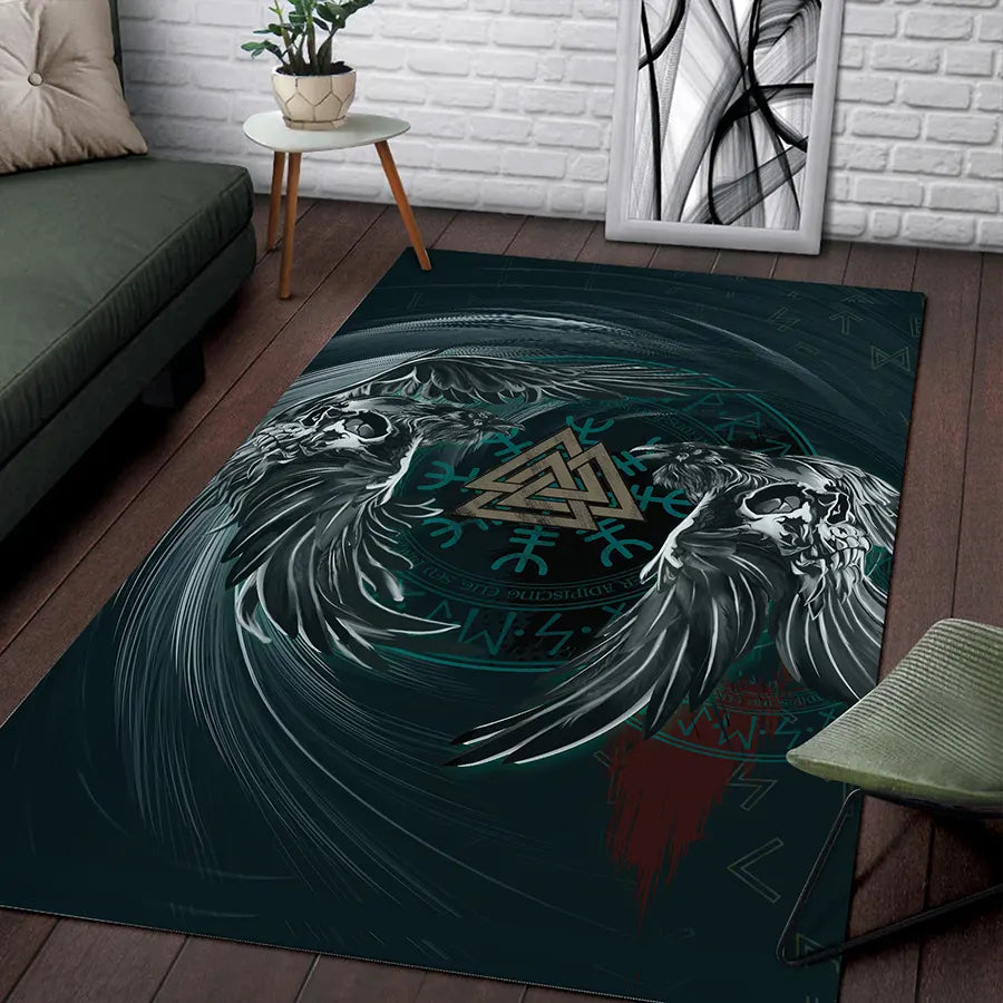 Viking Rug Munin and Hugin with Valknut Art