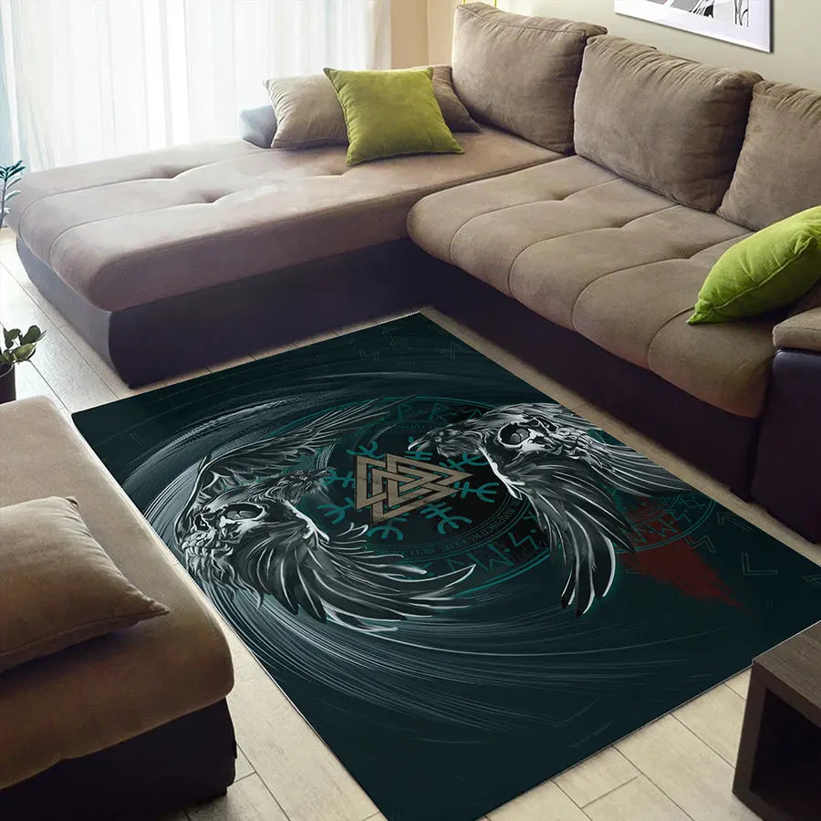 Viking Rug Munin and Hugin with Valknut Art
