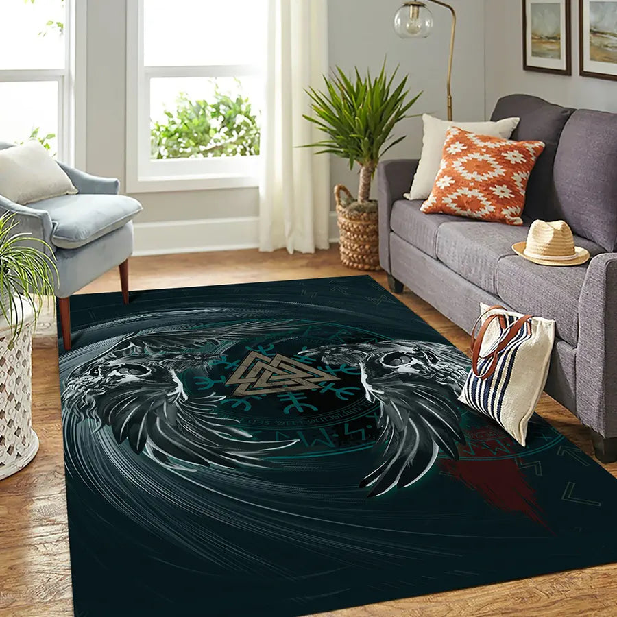 Viking Rug Munin and Hugin with Valknut Art