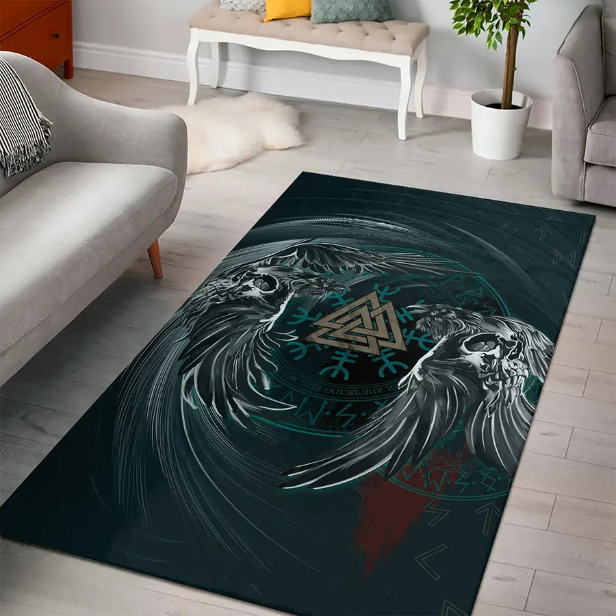 Viking Rug Munin and Hugin with Valknut Art
