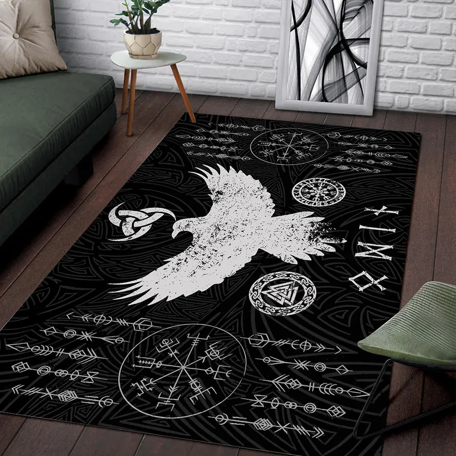Viking Rug Norse Raven with Viking Symbol