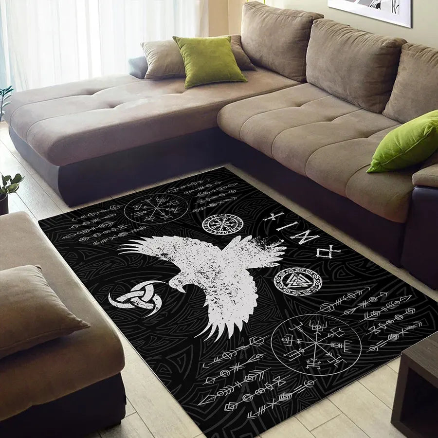 Viking Rug Norse Raven with Viking Symbol