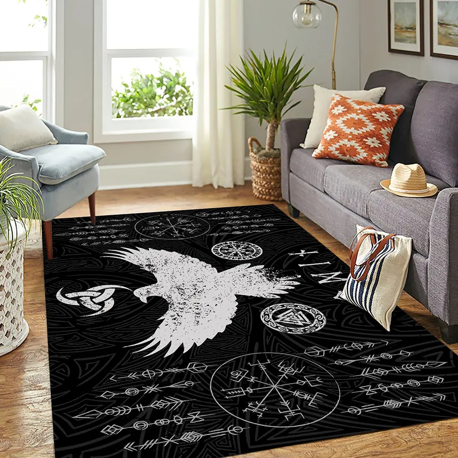 Viking Rug Norse Raven with Viking Symbol