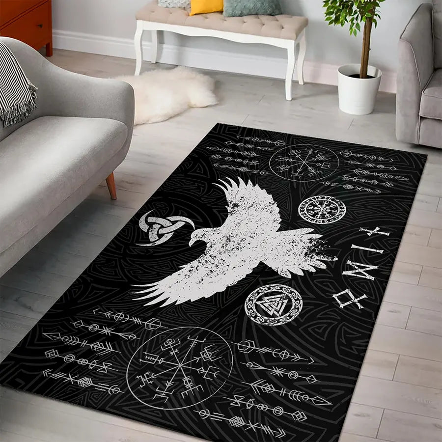 Viking Rug Norse Raven with Viking Symbol