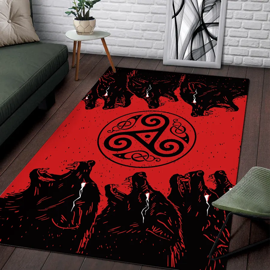 Viking Rug Norse Wolf with Triple Horn Symbol