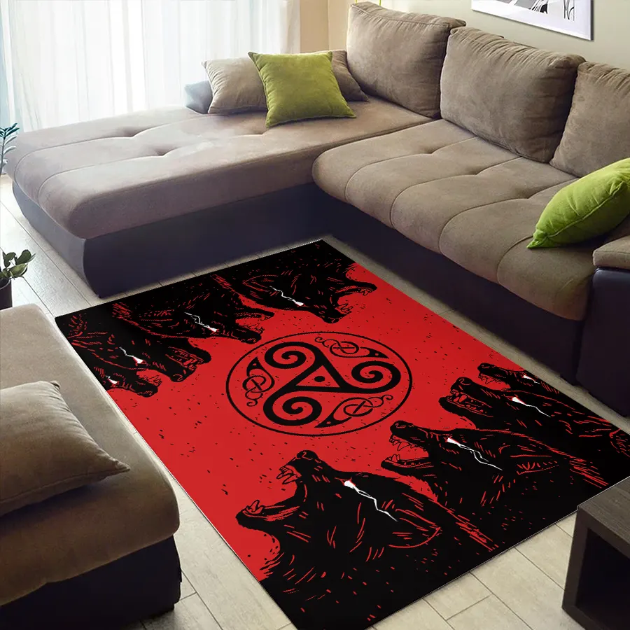 Viking Rug Norse Wolf with Triple Horn Symbol