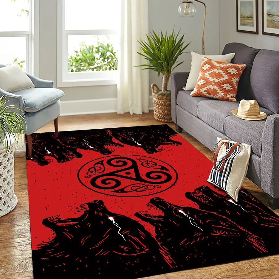 Viking Rug Norse Wolf with Triple Horn Symbol