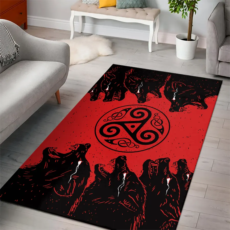 Viking Rug Norse Wolf with Triple Horn Symbol