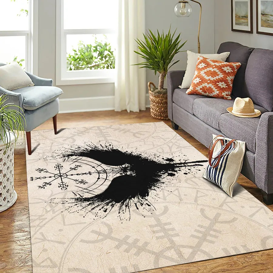 Viking Rug Viking Raven with Norse Compass