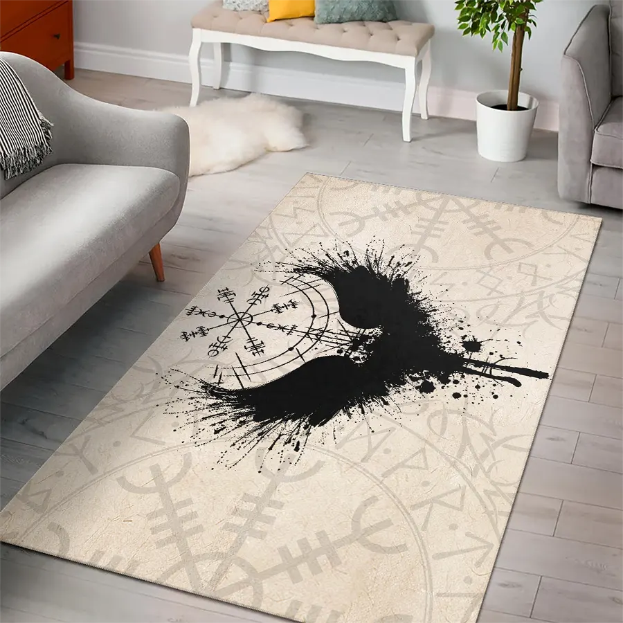 Viking Rug Viking Raven with Norse Compass