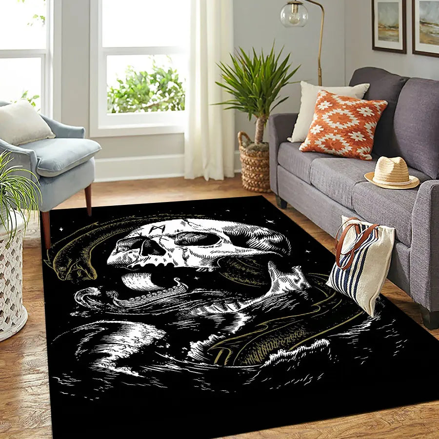 Viking Rug Viking Skull Jormungandr Drawing