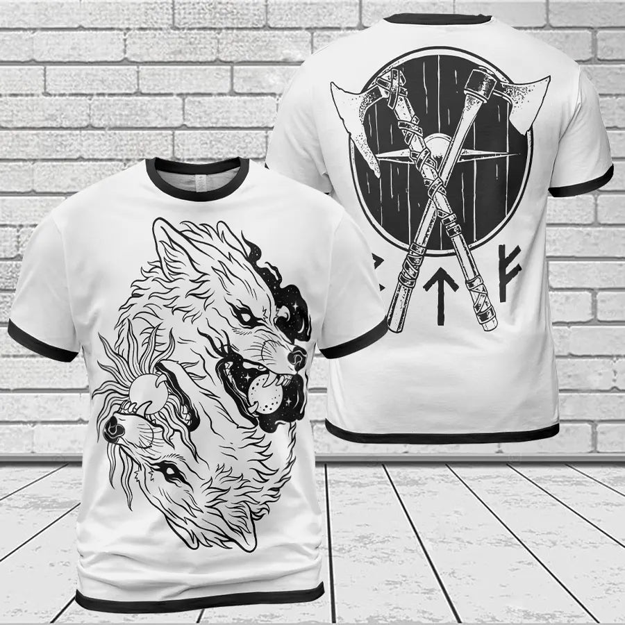 Viking Shirt Norse Wolf Design Hati and Skoll Legend