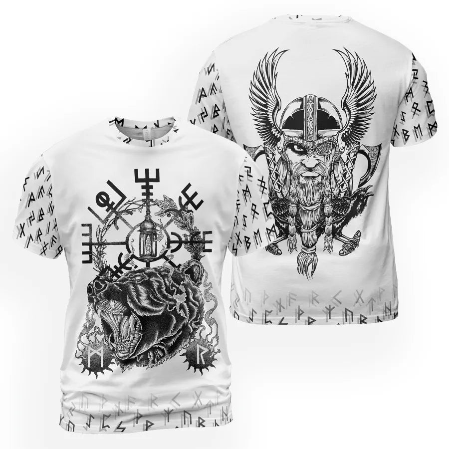Viking T-Shirt Bear Viking with Vegvisir Symbol