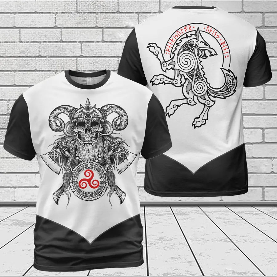 Viking T-Shirt Bearded Viking Skull Warrior Spirit