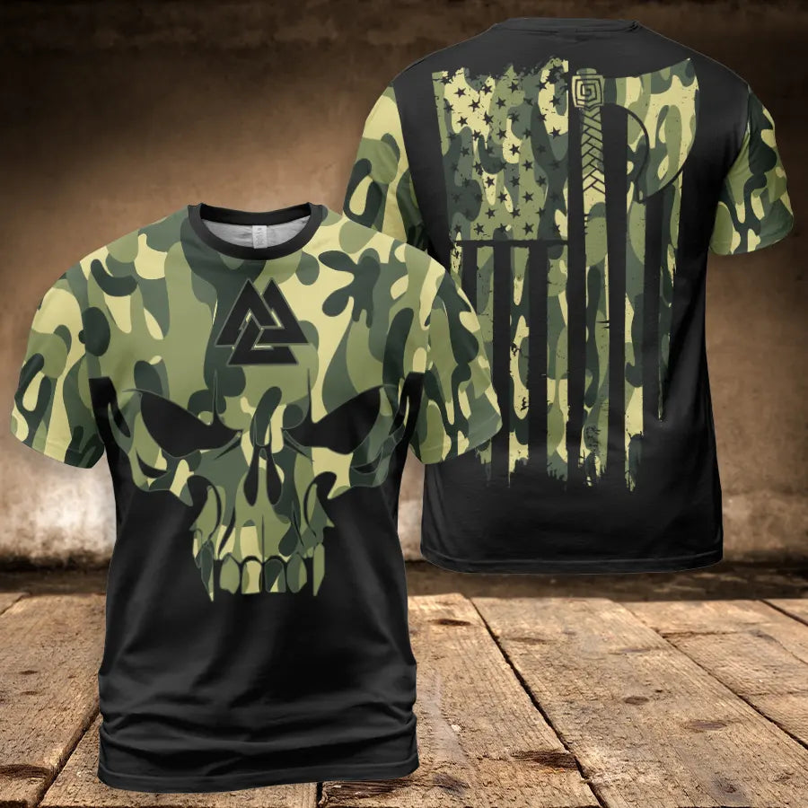 Viking T-Shirt Camouflage Skull Valknut Symbol