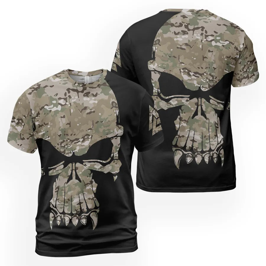 Viking T-Shirt Evil Viking Skull Drawing Camouflage Pattern
