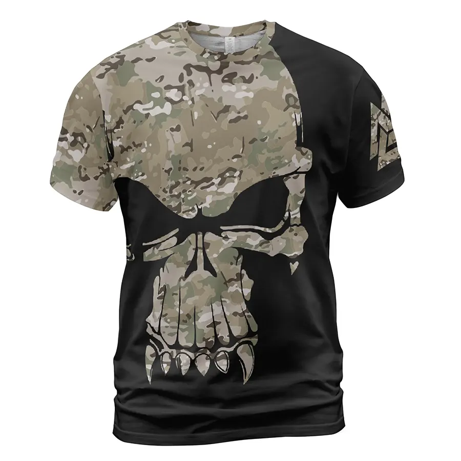 Viking T-Shirt Evil Viking Skull Drawing Camouflage Pattern