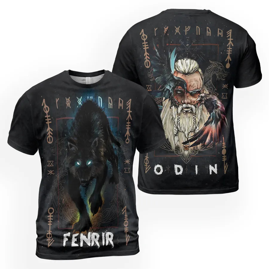 Viking T-Shirt Fenrir Artwork and Odin Norse Legend