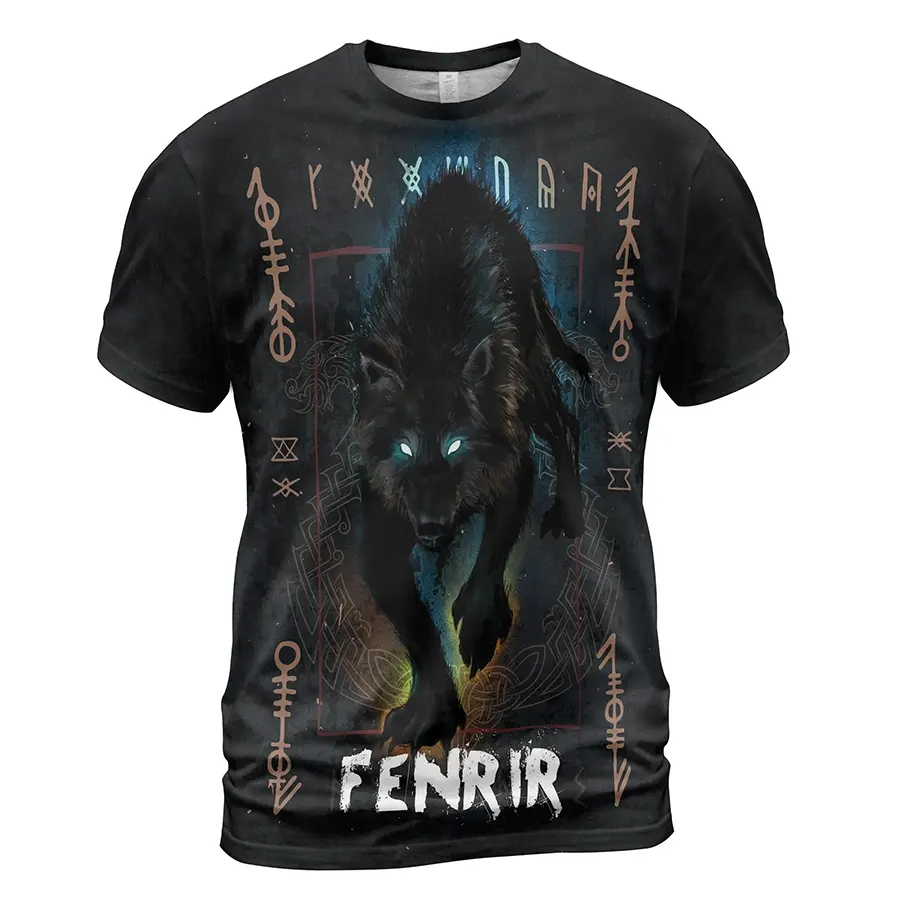 Viking T-Shirt Fenrir Artwork and Odin Norse Legend