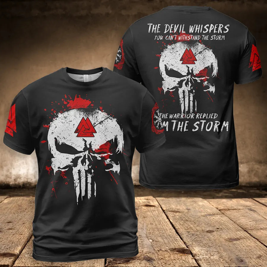 Viking T-Shirt I Am the Storm Valknut Skull Design