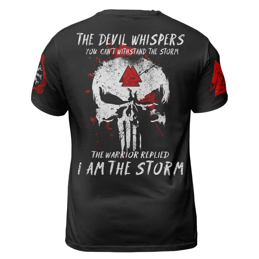 Viking T-Shirt I Am the Storm Valknut Skull Design