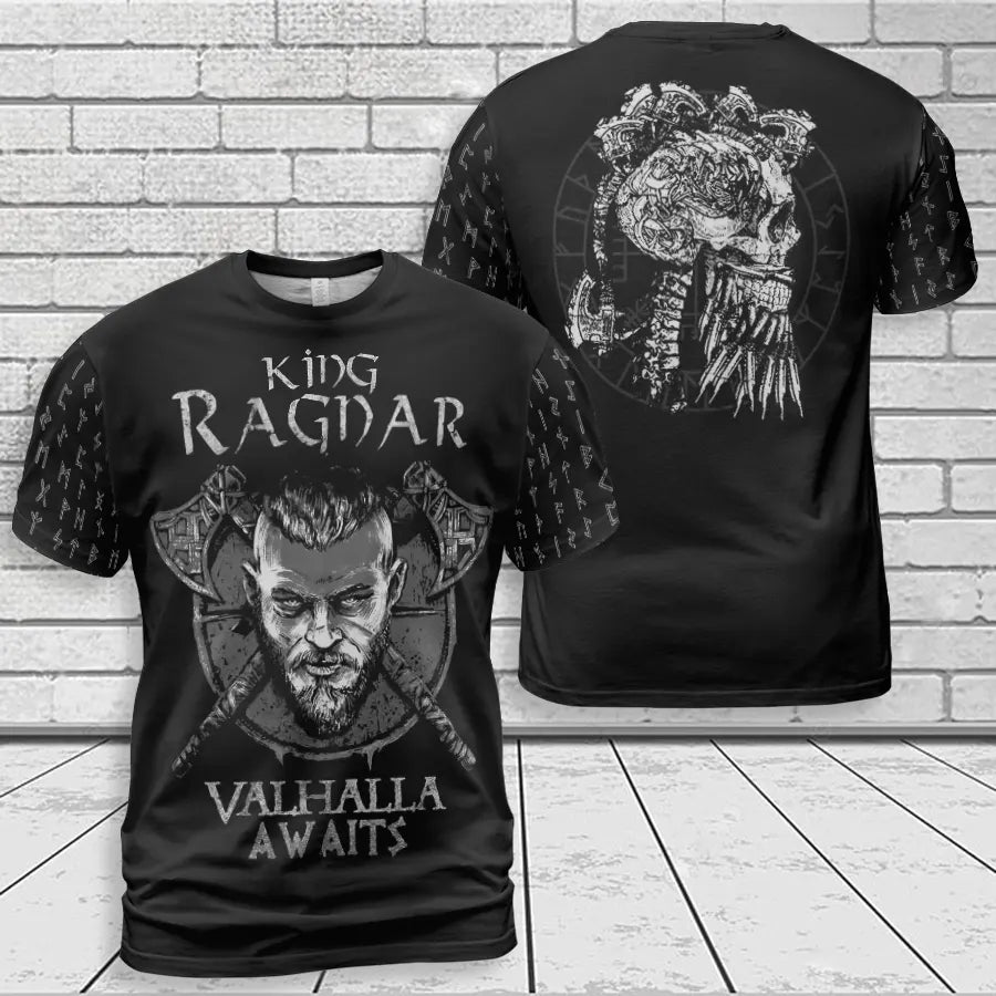 Viking T-Shirt King Ragnar Valhalla Awaits Legacy