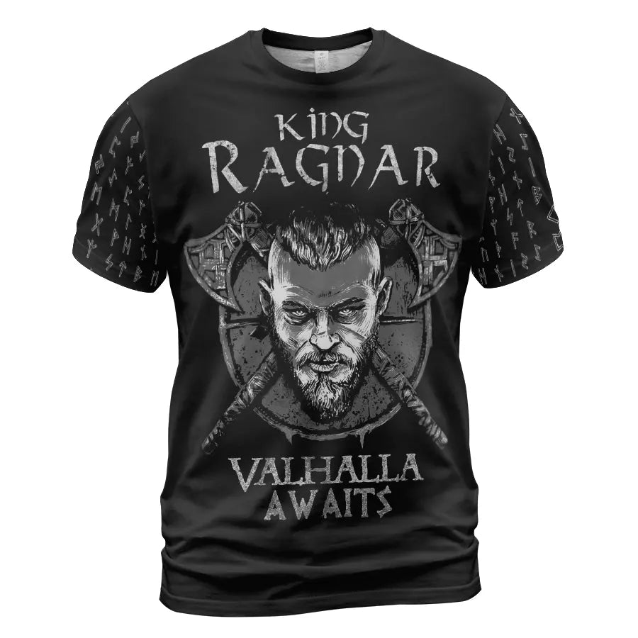Viking T-Shirt King Ragnar Valhalla Awaits Legacy