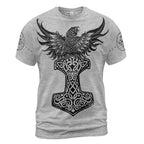 Viking T-Shirt Norse Raven Art with Hammer of Thor