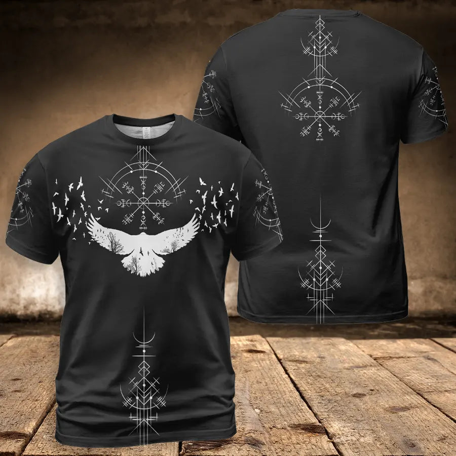Viking T-Shirt Norse Raven Vegvisir Symbol Design
