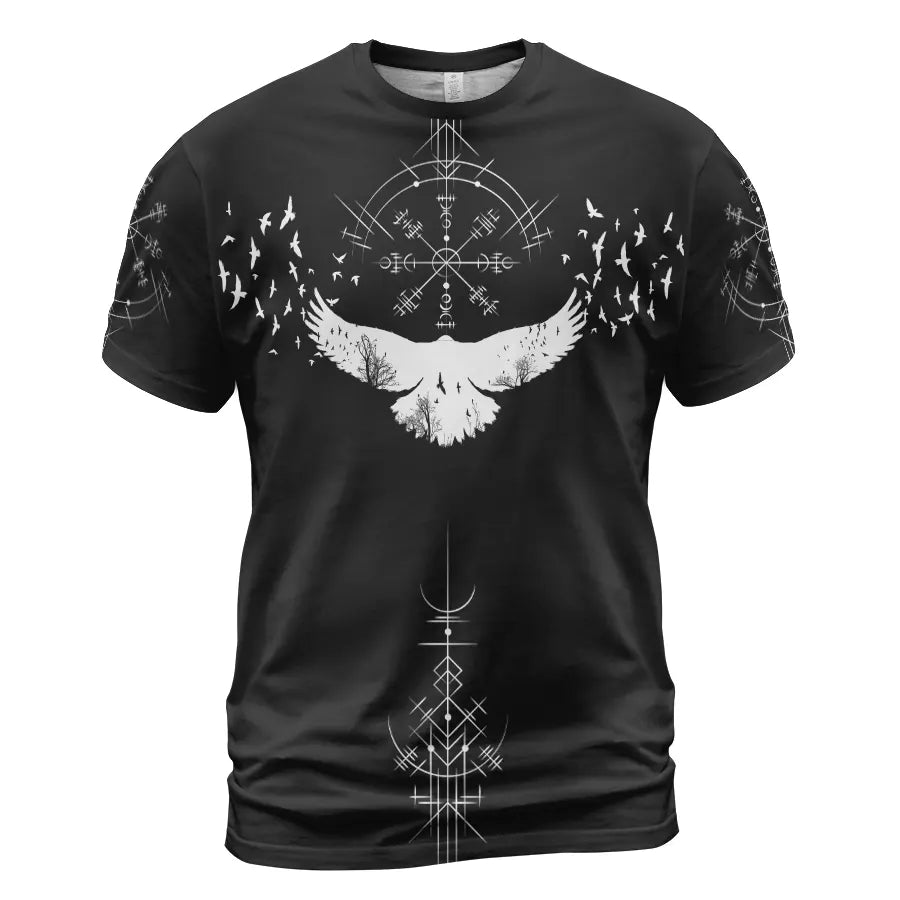 Viking T-Shirt Norse Raven Vegvisir Symbol Design