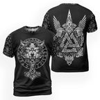 Viking T-Shirt Norse Wolf Design with Mjolnir Art