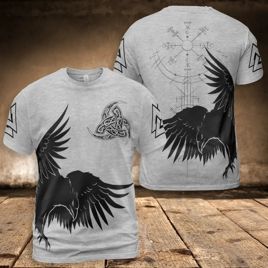 Viking T-Shirt Odin's Triple Horn Norse Raven Design