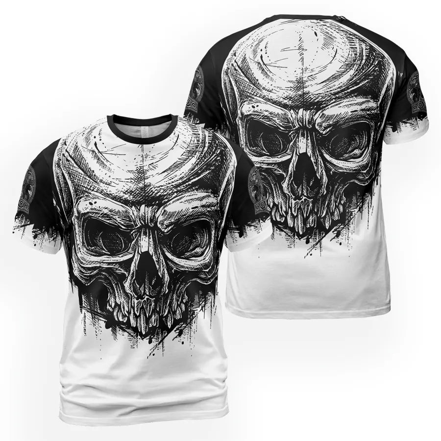 Viking T-Shirt Skull and Ulfhedinn Simple Black Design Back Print