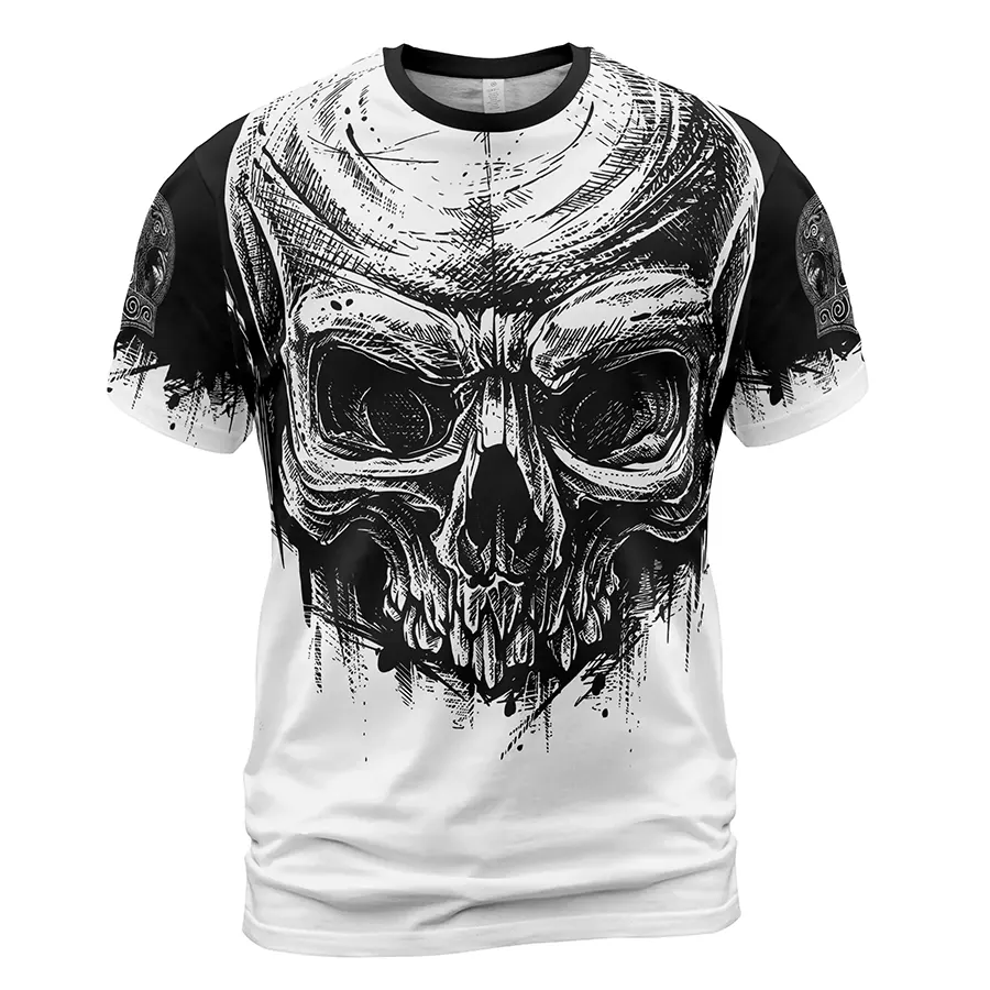 Viking T-Shirt Skull and Ulfhedinn Simple Black Design Back Print