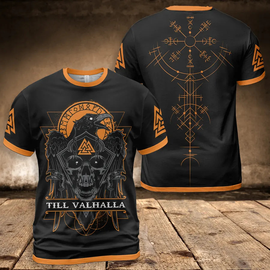 Viking T-Shirt Till Valhalla Norse Raven Valknut