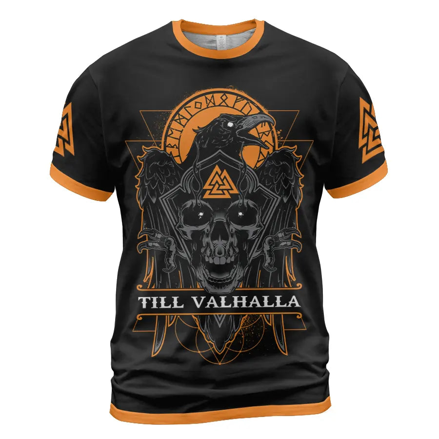 Viking T-Shirt Till Valhalla Norse Raven Valknut