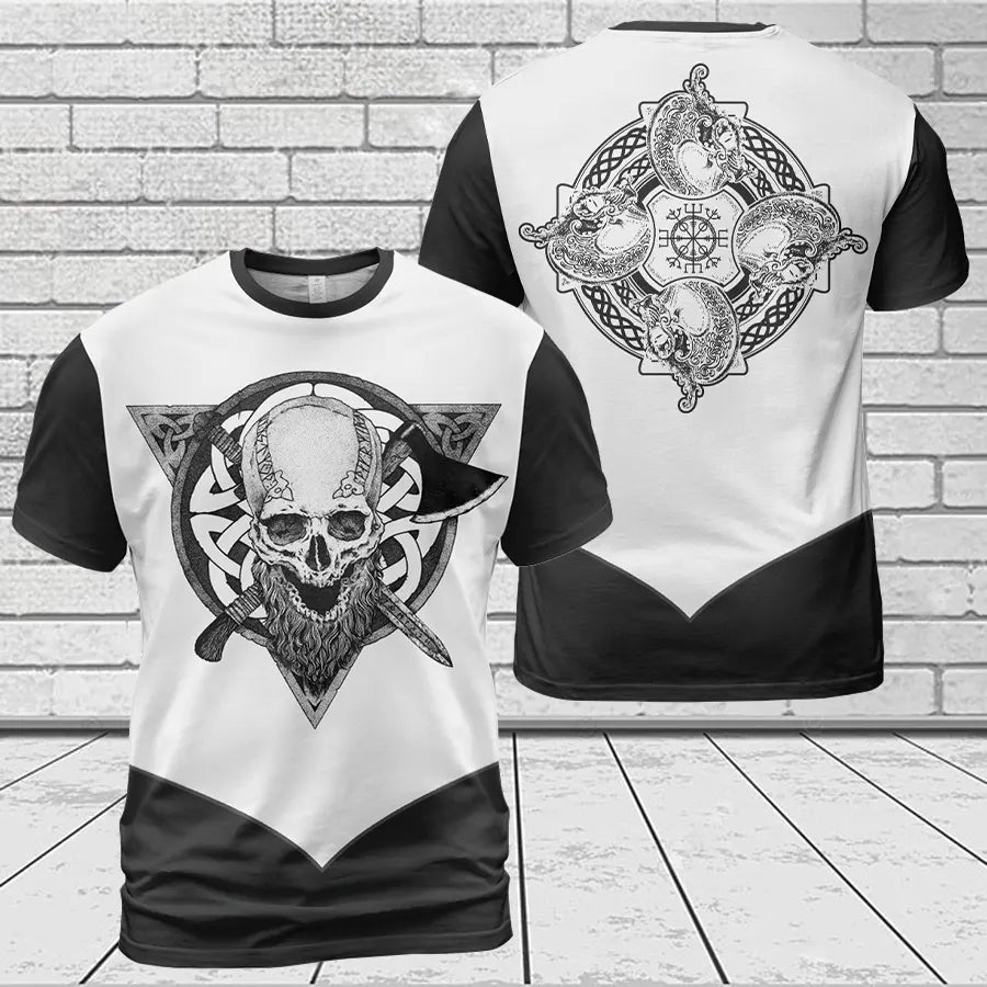 Viking T-Shirt Viking Skull with Beard Warrior Legacy