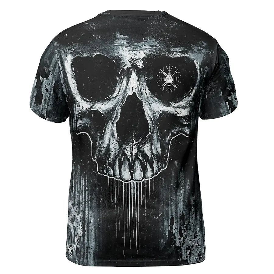 Viking T-Shirt Weathered Aegishjalmr Skull in Decay Art