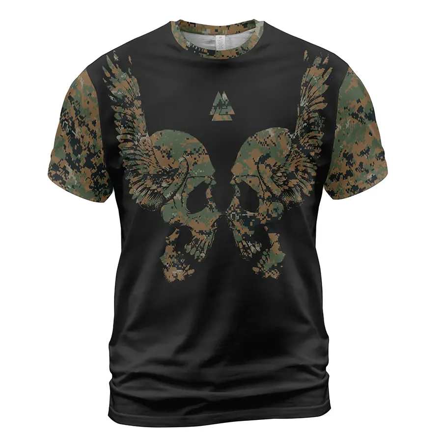 Viking T-Shirt Winged Viking Skull Art Camouflage