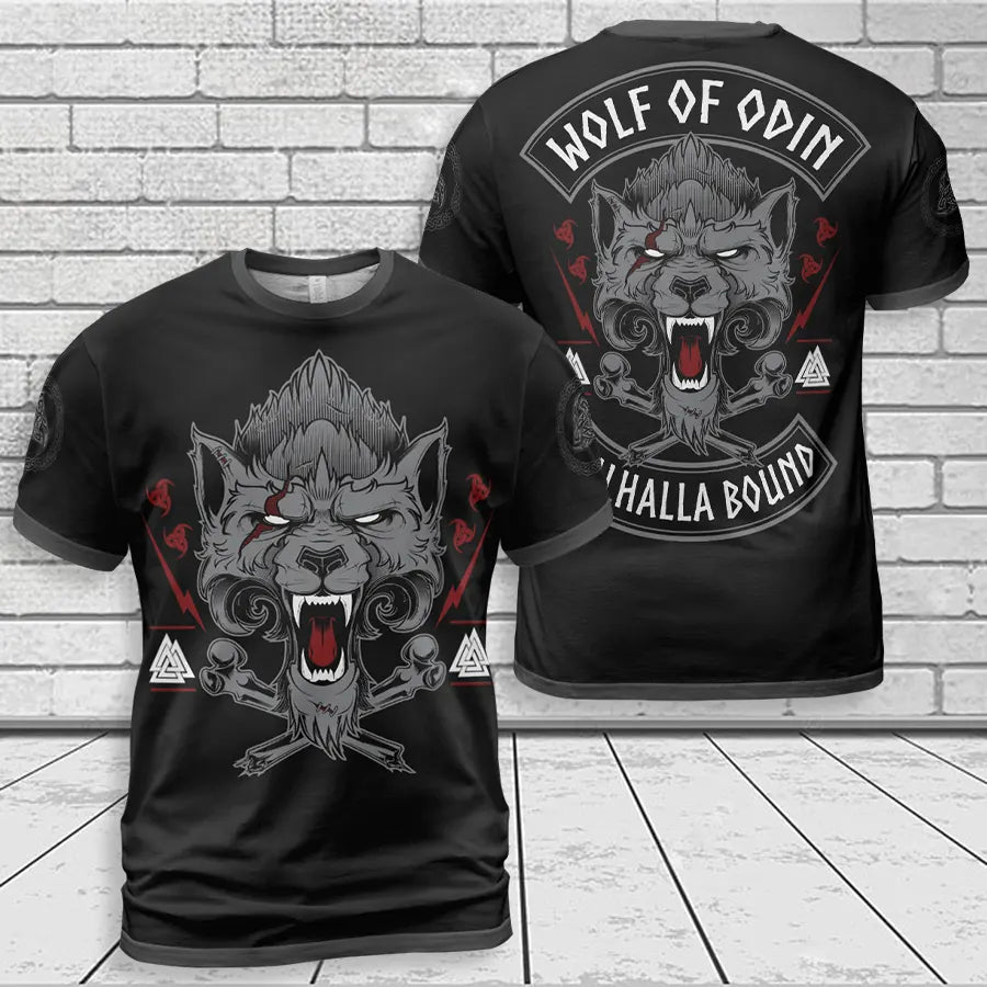Viking T-Shirt Wolf of Odin Valhalla Bound Saga