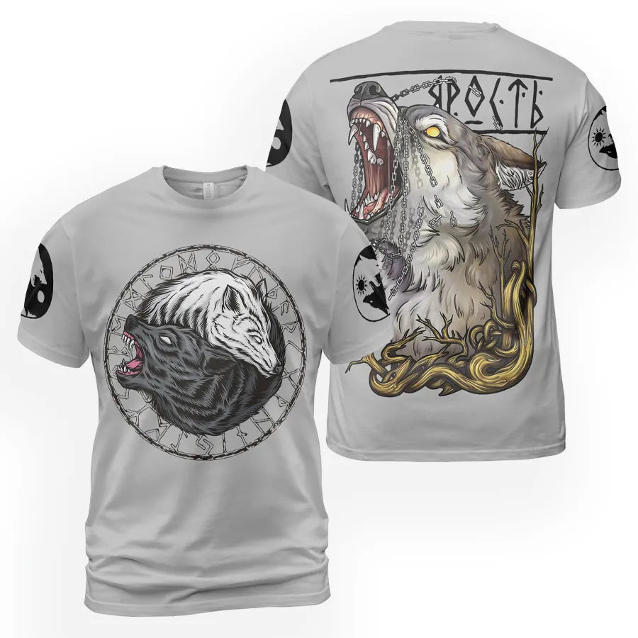 Viking T-Shirt Yin Yang Norse Wolf Art Balance