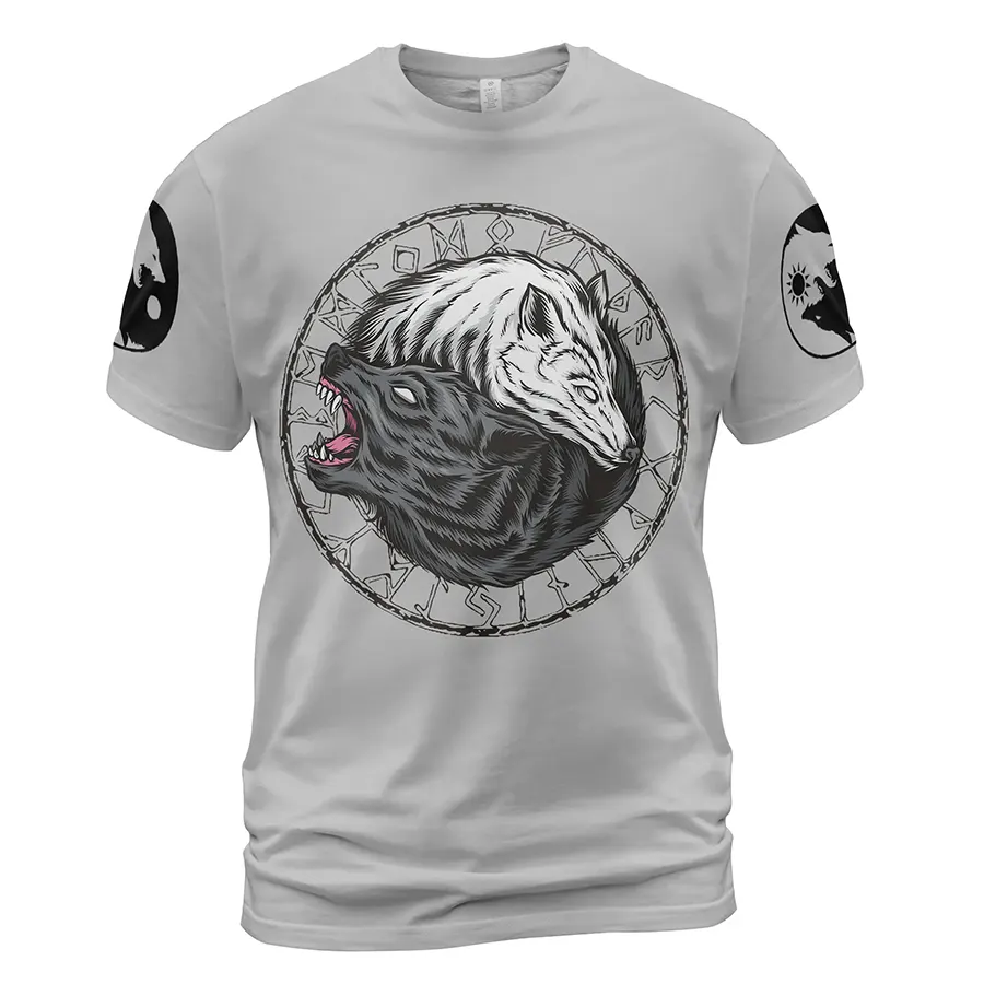 Viking T-Shirt Yin Yang Norse Wolf Art Balance