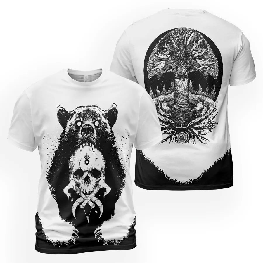 Viking T-Shirts Fierce Berserk T-Shirts with Yggdrasil Symbol