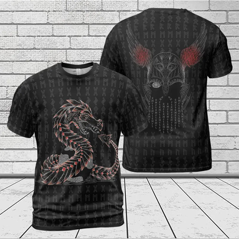 Viking T-Shirts Jormungandr Rune and Odin Norse Power