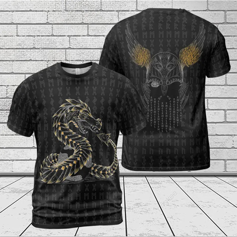 Viking T-Shirts Jormungandr Rune and Odin Norse Power