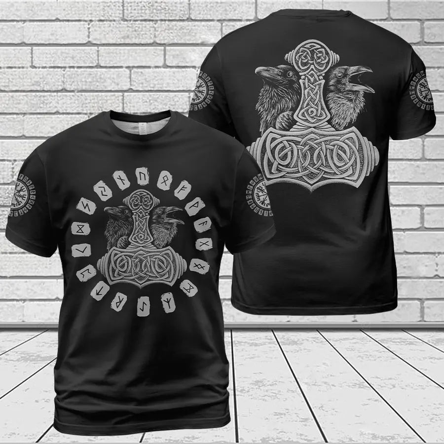Viking T-Shirts Munin and Hugin Hammer of Thor Rune